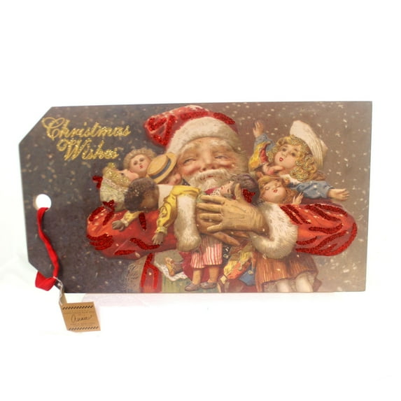 Christmas Christmas Wish Vintage Tag Wood Jumbo Santa Dolls 16422