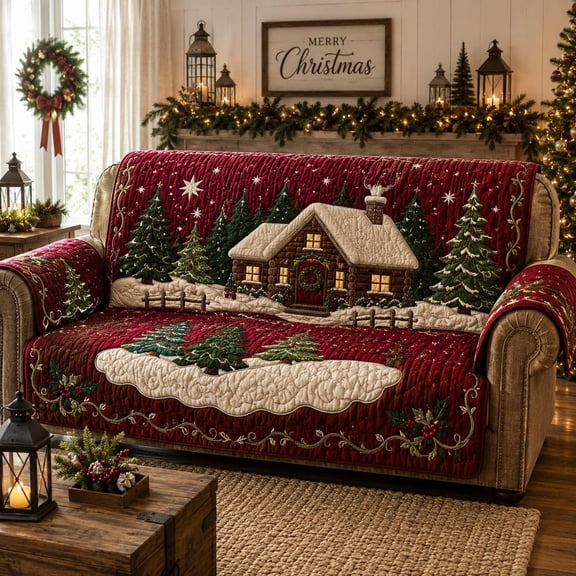 Christmas Cabin Quilted Sofa Cover