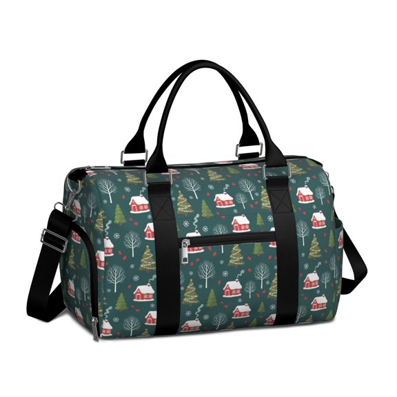 Christmas Cabin Snowflake Pattern Gym Bag with Shoe Compartment, Weekender Bag with Wet Pocket and Trolley Sleeve, Water Resistant Gifts Ideas for Family Friends,17.3 X 11.8 X 7.5 Inches