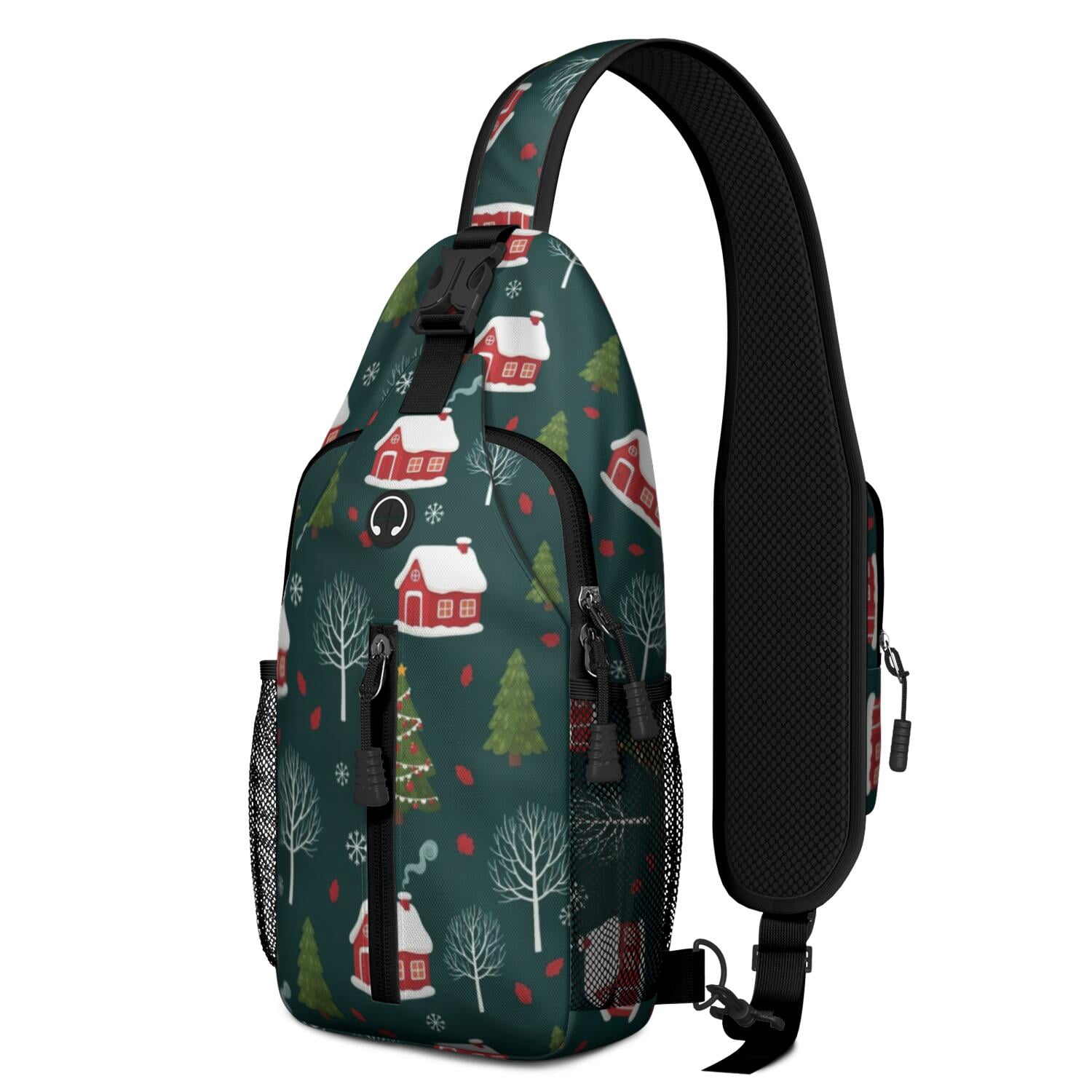 Christmas Cabin Snowflake Pattern Sling Backpack, Casual Day Sling Pack ...