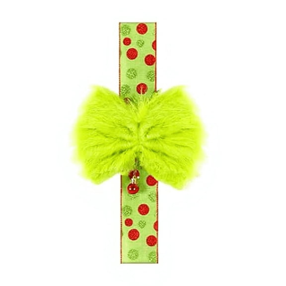 Christmas Cabinet Bow Decoration – Polka Dot Long Faux Fur Ribbon for Holiday Furniture Décor, Adjustable Festive Ribbon Tie for Drawers & Doors