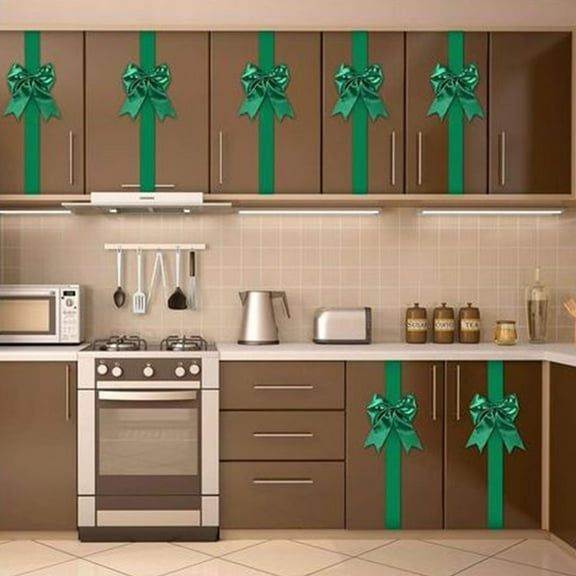 Christmas Cabinet Door Large Bows and Ribbons - Red Green Holiday Decorative Bows for Home Kitchen Furniture, Xmas Party Gifts Decoration