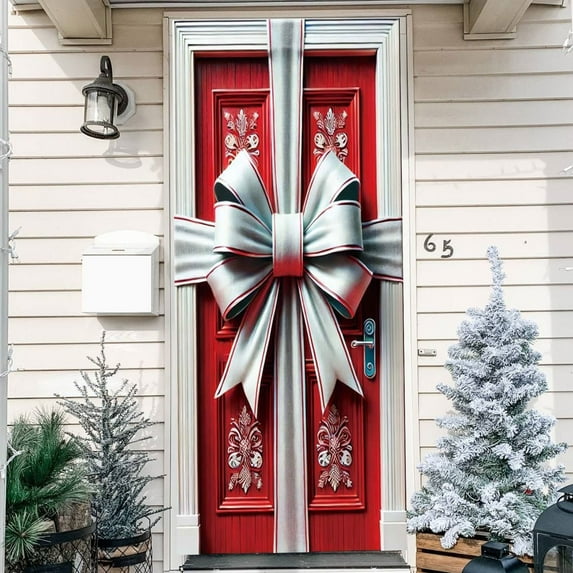 Christmas Cabinet Door Ribbon Bow Large Nylon,Spandex Christmas Decorations Door Curtain for House Wall Door Winter Holiday Party Supplies