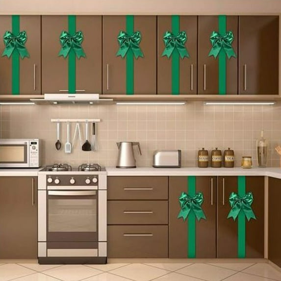 Christmas Cabinet Door Ribbons Bows Christmas Wreath Tree Bow for Gift Xmas Cabinets Furniture Kitchen Wrapping Party Decorations (Green)