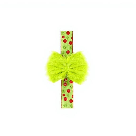 Christmas Cabinet Ribbon Bows, Green Plush Hanging Ornaments, Xmas Polka Dot Stripe, Cabinet Door Decor Festive Large Bow 78.74in Artificial Ribbon for Furniture Room Party