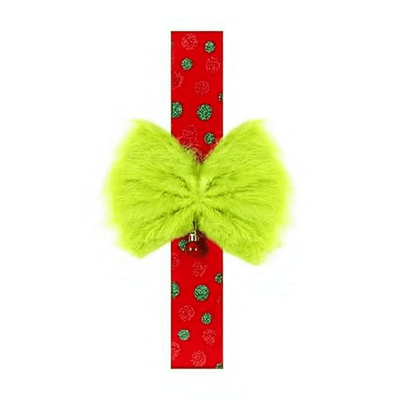 Christmas Cabinet Ribbon Bows, Green Plush Hanging Ornaments, Xmas Polka Dot Stripe, Cabinet Door Decor Festive Large Bow 78.74in Artificial Ribbon for Furniture Room Party