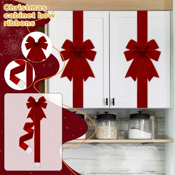 Christmas Cabinet Ribbons Bows for Kitchen Decor, Large Christmas Door Ribbon Cabinet Bows for Gifts, Xmas Tree Home Wall Furniture Party Decorations
