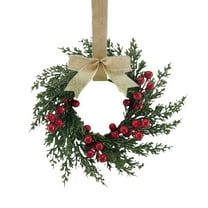Christmas Cabinet Wreaths, Evergreen Wreath with Ribbon Bows Red Berry Pinecones, Artificial Small Kitchen Wreath for Window Front Door Farmhouse Wall Pillars Xmas Decorations, 1 Pcs, 10.23x10.23"