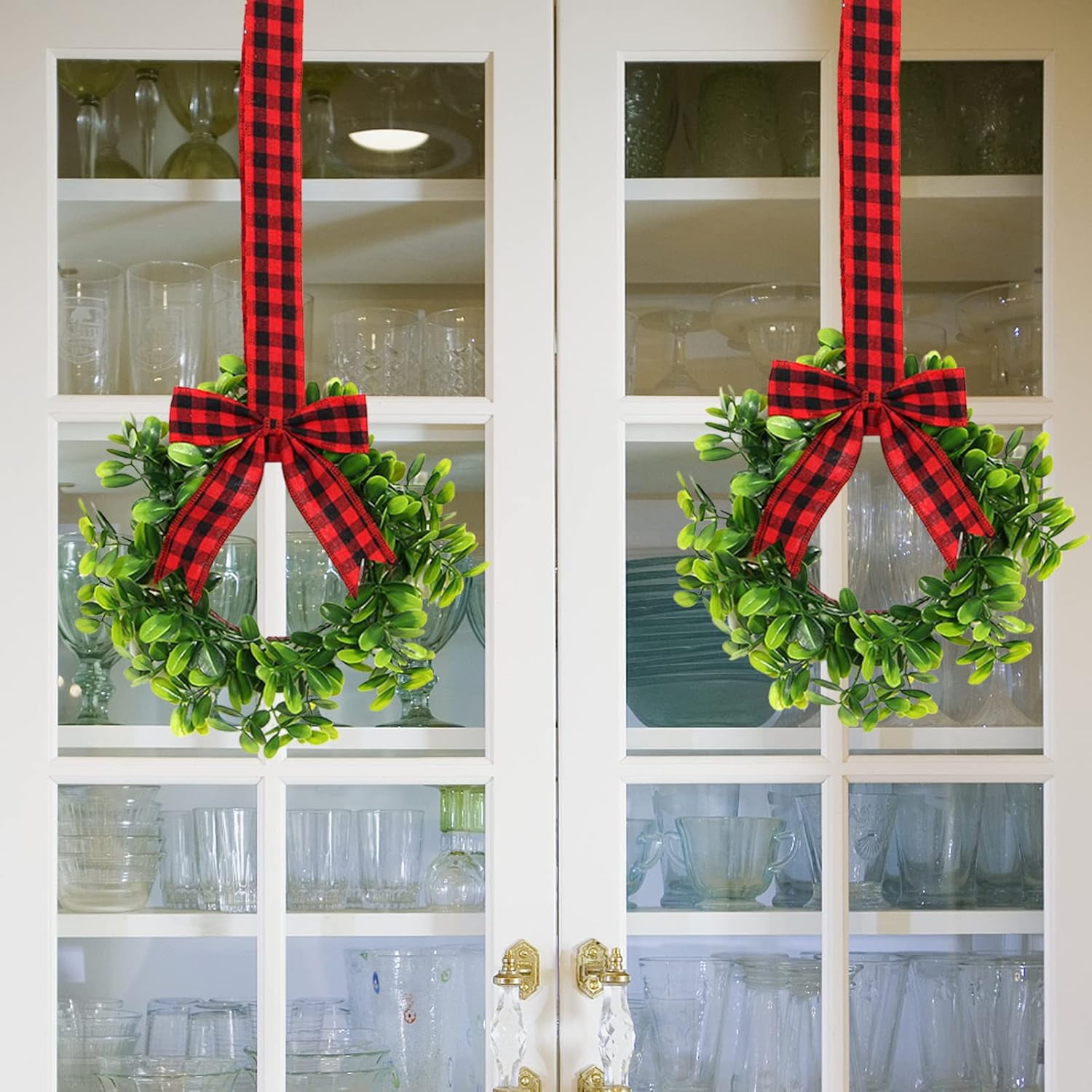 Christmas Wreaths Set of 2,Kitchen Wreaths with Ribbon