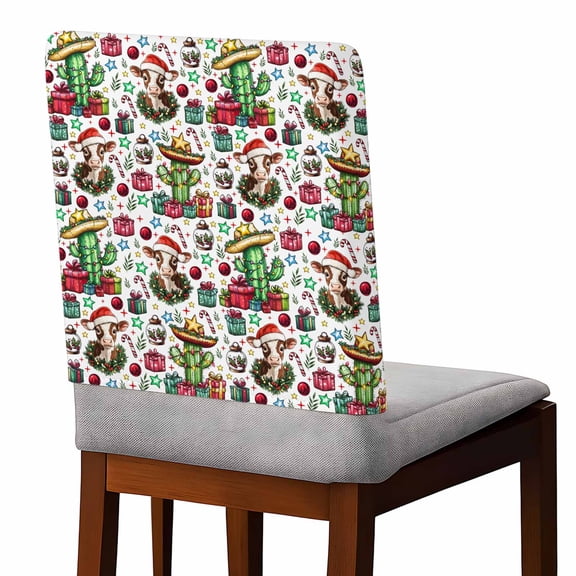 Christmas Cactus Chair Covers Set of 6 Cowboy Hat Cow Star Chair Back Covers Stretch Removable Washable Slipcovers Protector for Dining Room Kitchen Party Decor