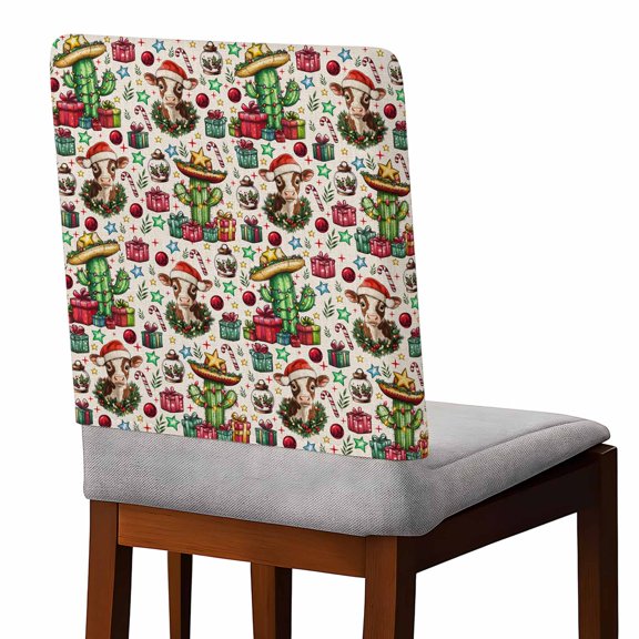 Christmas Cactus Chair Covers Set of 6 Cowboy Hat Cow Star Chair Back Covers Stretch Removable Washable Slipcovers Protector for Dining Room Kitchen Party Decor