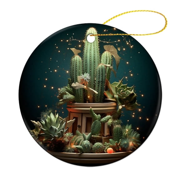 Christmas Cactus Christmas Ceramic Ornament Green Potted Plants Christmas Tree Ornaments Holiday Ornament for Home Christmas Tree Decor Christmas Ornament for Family Sister Friend