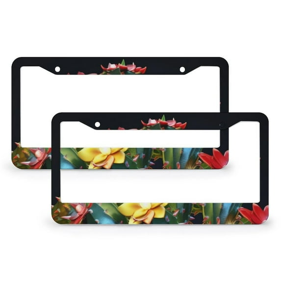 Christmas Cactus License Plate Cover 2 Pcs Set Succulents Plants Cactus Customized Decor Car Tag Gift for Dad 2 Round Holes Quality Aluminum Metal License Plate Frames