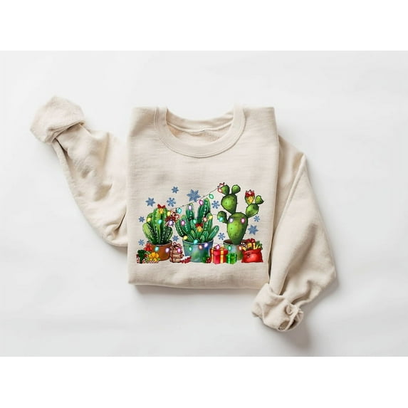 Christmas Cactus sweater, Festive Plant Mom Christmas sweatshirt, Christmas Plant Mom Gift, Cactus With Lights, Christmas Gift