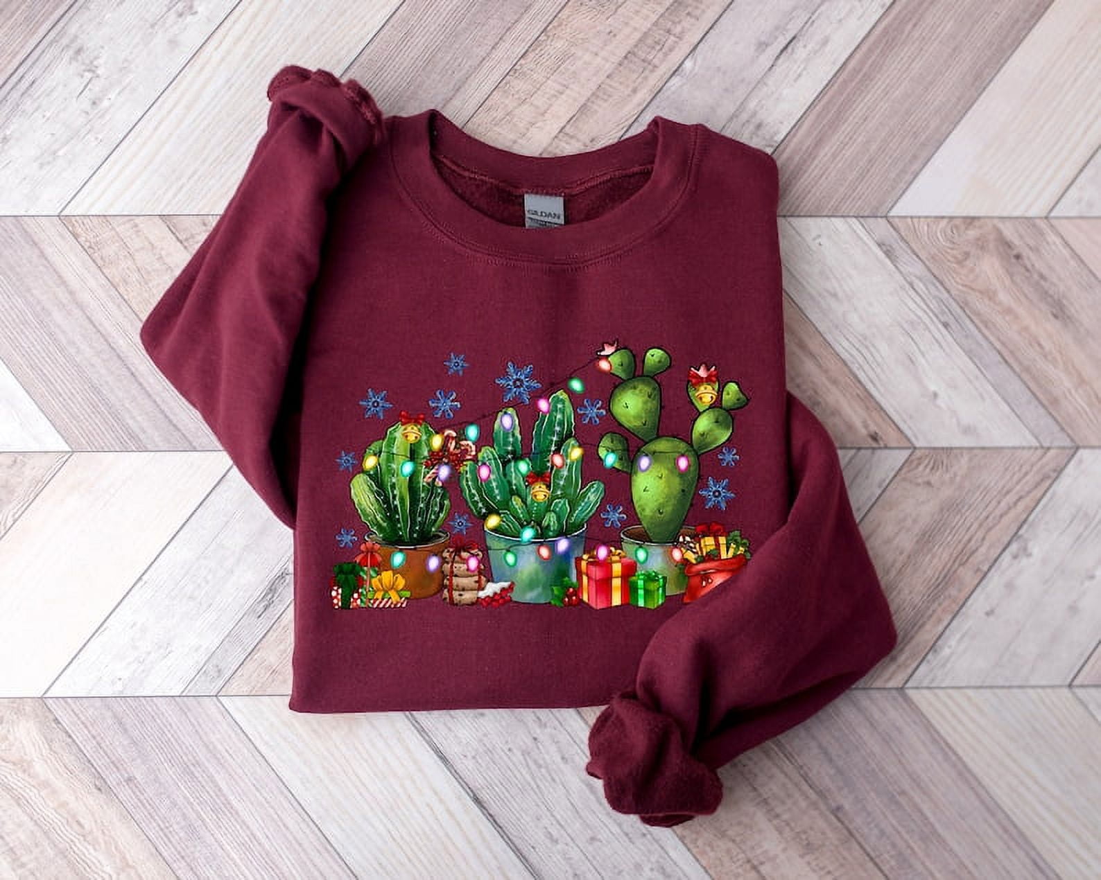 Christmas Cactus sweater Festive Plant Mom Christmas sweatshirt Christmas Plant Mom Gift Cactus With Lights Christmas Gift Walmart