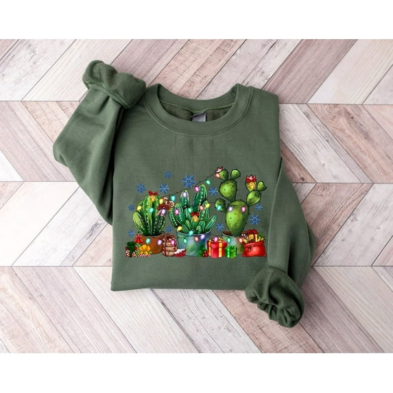 Christmas Cactus sweater, Festive Plant Mom Christmas sweatshirt, Christmas Plant Mom Gift, Cactus With Lights, Christmas Gift