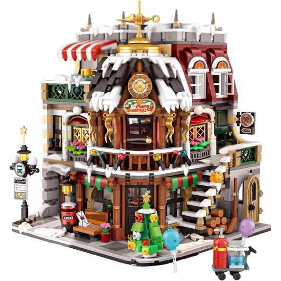 Christmas Cafe House Building Block Set, Adult Street View Bricks Model Set,2506 PCS Mini Block House Model (1054)