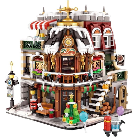 Christmas Cafe House Building Block Set, Adult Street View Bricks Model Set, Boys Girls Adult Christmas Holiday Toys Gifts, 2506 PCS Mini Block House Model