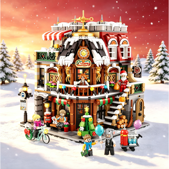 Christmas Cafe House Building Block Set, Adult Street View Bricks Model Set, Boys Girls Adult Christmas Holiday Toys Gifts, 2506 PCS Mini Block House Model