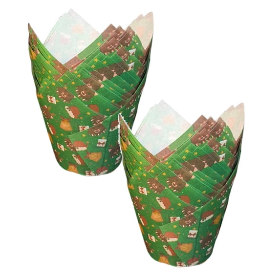 Christmas Cake Cases for Baking, Green Greaseproof Paper Cupcake Liners for Muffins, Standard Size, 50 Count