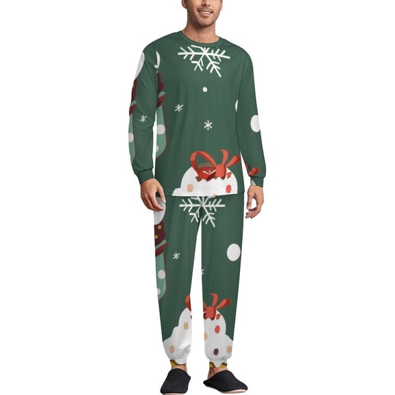 Christmas Cake Men's Pajama Set Sleepwear Pjs Lightweight Long Sleeve Crewneck Shirts and Bottoms Soft Comfy Sleep Sets M