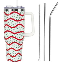 Christmas Cakes Tumbler with Handle and Straw Lid 40 oz,Cute Merry Xmas Tree Cake Icing Gifts for Women Vacuum Insulated Leak Proof Tumbler,Winter Holiday Accessories Stainless Steel Coffee Cup Mug