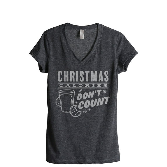 Christmas Calories Don't Count Women's Fashion Relaxed V-Neck T-Shirt Tee Charcoal Grey X-Large