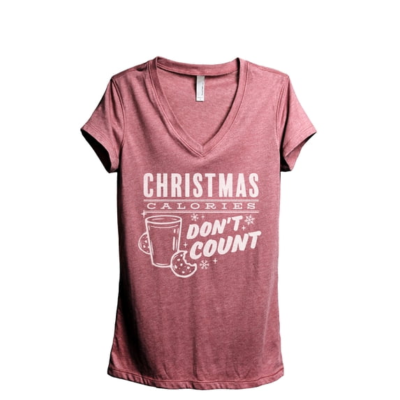 Christmas Calories Don't Count Women's Fashion Relaxed V-Neck T-Shirt Tee Heather Rouge X-Large