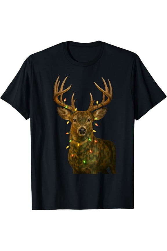 Christmas Camo Holiday Hunting Reindeer Deer Xmas Lights T-Shirt