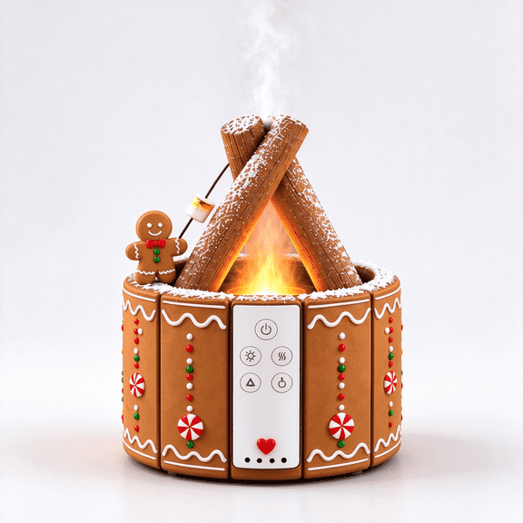 Christmas Campfire Aroma Diffuser, Gingerbread Man Holiday Flame Effect Humidifier with Fine Mist, Warm LED Firelight and Remote Control, Christmas Fireplace Decoration for Christmas Gifts