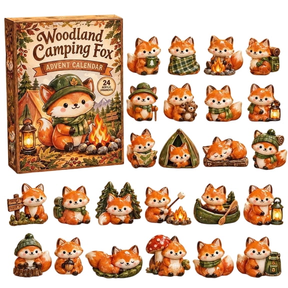 Christmas Camping Fox Advent Calendar 2026, 24Pcs 2D Acrylic Ornaments Collection, Christmas Countdown Calendar with Daily Surprise, Holiday Gift for ForestCampingFox Ls
