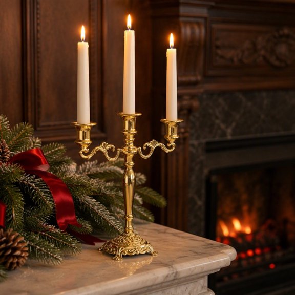 Christmas Candelabra, Iron Multiarm Candle Holder, Bent Metal Frame Supporting Candles at Different Positions Suited to Dining Table or Mantel, Bent Multiarm Form for Candle Display