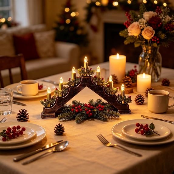 Christmas Candle Arch Light, Xmas Table Centerpiece with Integrated LED Candle Lights, Festive Candlesticks Centerpieces for Christmas, Wedding,Dinner Table Decor (20 x 12 x 2.4 Inch)