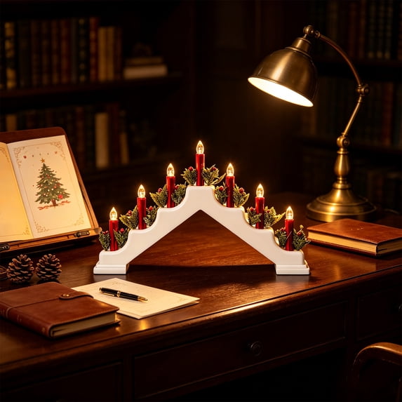Christmas Candle Arch Light, Xmas Table Centerpiece with Integrated LED Candle Lights, Festive Candlesticks Centerpieces for Christmas, Wedding,Dinner Table Decor (20 x 12 x 2.4 Inch)