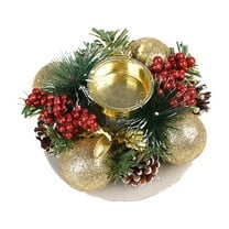 Christmas Candle Centerpiece with Berries and Pinecones Gold Glittery Candle Holder Decoration for Holiday Home Party Tabletop Decor (Red)
