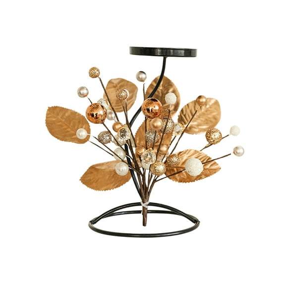 Christmas Candle Holder, Artificial Snowy Pine Needles Pinecone Berry Christmas Candlestick Holders, Christmas Iron Candlestick Holiday Table Centerpiece Home Decor 8.6 Inch