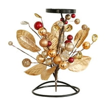 Christmas Candle Holder, Artificial Snowy Pine Needles Pinecone Berry Christmas Candlestick Holders, Christmas Iron Candlestick Holiday Table Centerpiece Home Decor 8.6 Inch