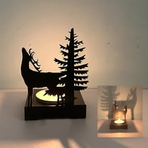 Christmas Candle Holder, Black Reindeer Forest Tealight Candle Holder, Heat-Resistant Iron Metal, for Table Centerpieces Home Table Decor