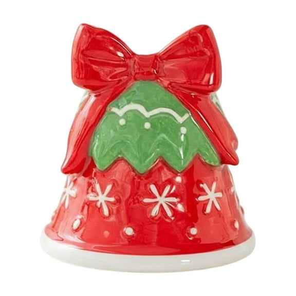 Christmas Candle Holder, Ceramic Bell Bow Star Candle Holder for Scented Wax, Christmas Wax Burner Decoration for Tabletop & Entryway, Green