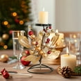 thumbnail image 1 of Christmas Candle Holder, Iron Candelabra, Holiday Centerpiece with Fruit Leaf Ornaments, Floral Arrangement, Tabletop Decor, 1 of 6
