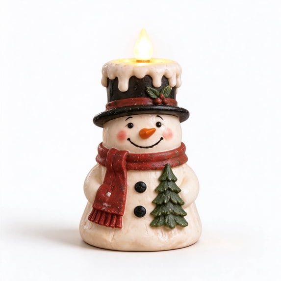 Christmas Candle Holder, Resin Xmas Snowman Figurine Tealight Stand for Table Mantel Shelf