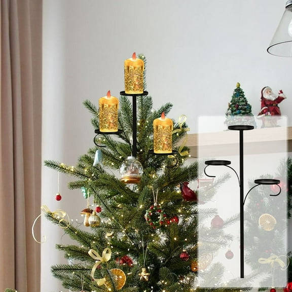 Christmas Candle Holder Tray, Unique Christmas Tree Top Decoration with 3 Arms, Metal Candle Stand for Indoor , Bedroom, Kitchen, and Party Décor