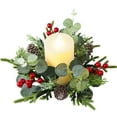 thumbnail image 1 of Christmas Candle Holder Wreath Set 3 Inch Center Pine Cone and Red Berry Decorative Ring Holiday Table Centerpiece with Artificial Greenery for Candle Holders, 1 of 6