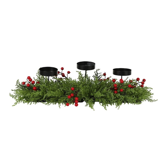 Christmas Candle Holders for Table Decor, Christmas Arrangements Candelabrum with 3 Candle Holders,Red Berries Pinecones,Dining Table Topper for Kitchen Fireplace Home Decor