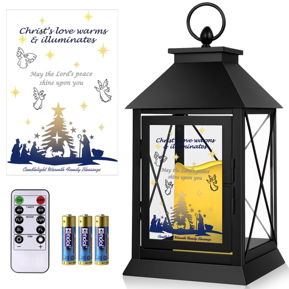 Christmas Candle Lantern Metal with LED Flickering Flameless Candles Light Xmas Decoration Lantern Indoor Outdoor Decorative for Table Home Decor Party Gift (Religion) Y101
