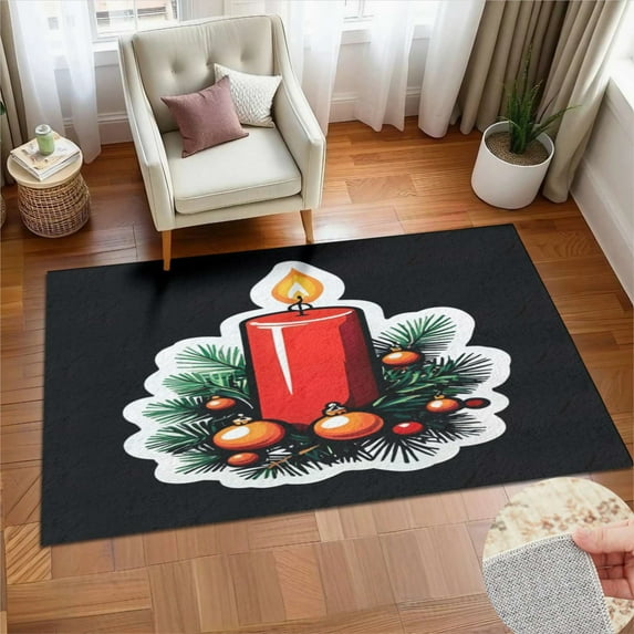 Christmas Candle Ornaments Decor Soft Large Area Rugs Washable Rug With Non-Slip Backing Carpet For Living Room Bedroom Kitchen