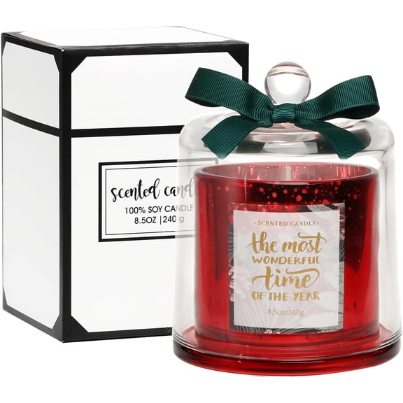 Pine Scented Soy Wax Candle, 8.5oz, Red - Holiday Home Decor, Christmas Gift for Women