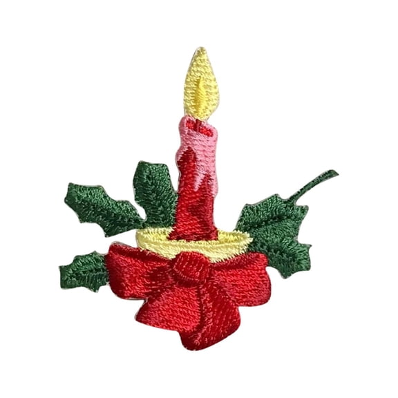 Christmas - Candle - Red Bow - Green Holly - Iron On Applique/Embroidered Patch