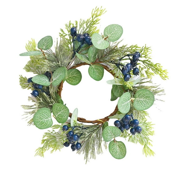 Christmas Candle Ring 4.3in Inner Diameter – Artificial Blueberry Berry Pine Needle Wreath, Holiday Tabletop Centerpiece for Party Wedding Home Décor