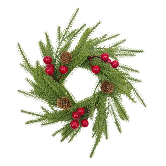 Christmas Candle Ring Decorations Candle with Red Berry Pinecone, Xmas Ring Candle for Table Centerpiece Decoration Wedding Holiday Snowy Pine Garland Candle Ring Holder for Christmas Decorations